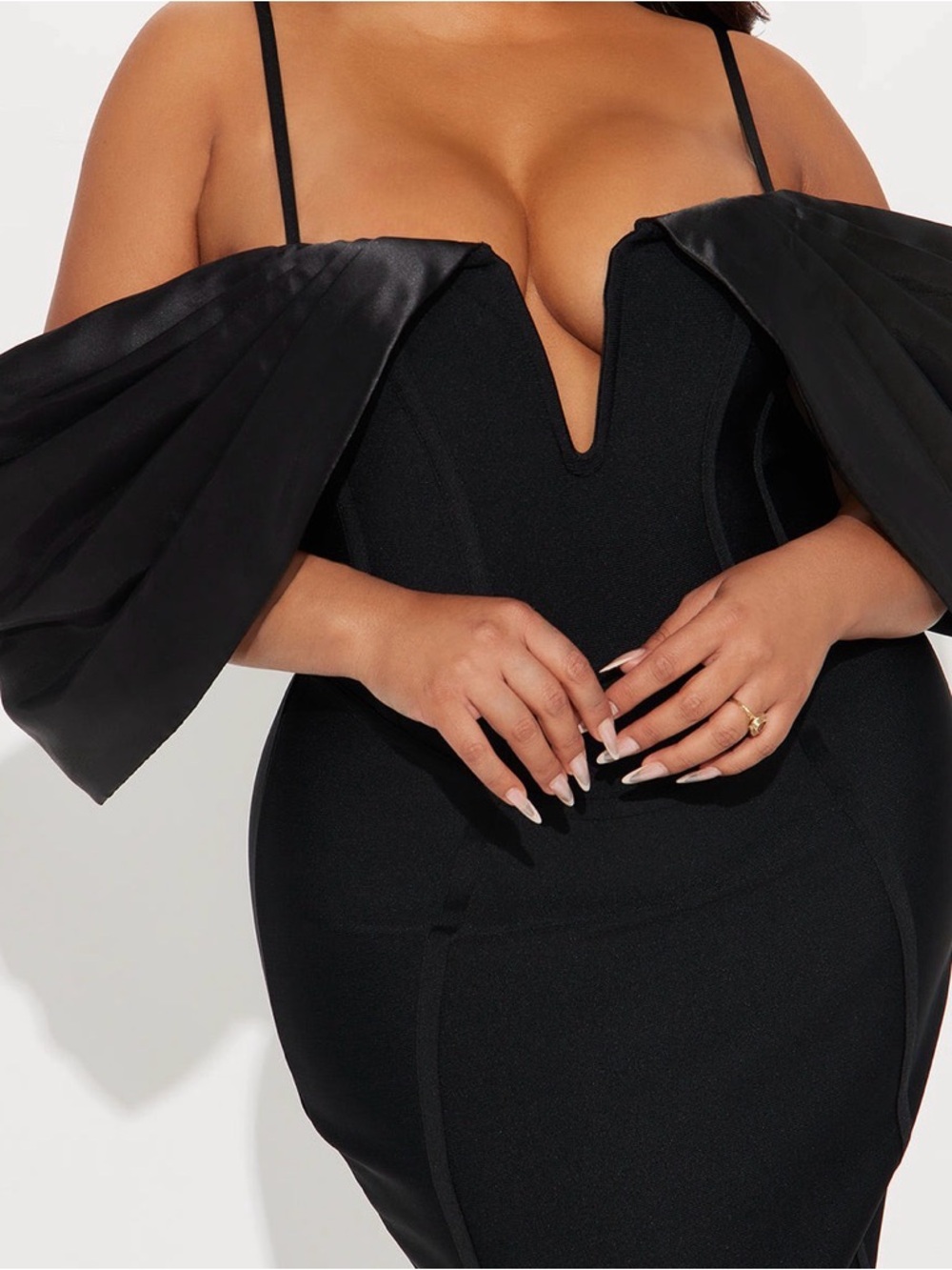 Fashion Nova Black Off-Shoulder Corset Midi Dress - Picture 2 of 3